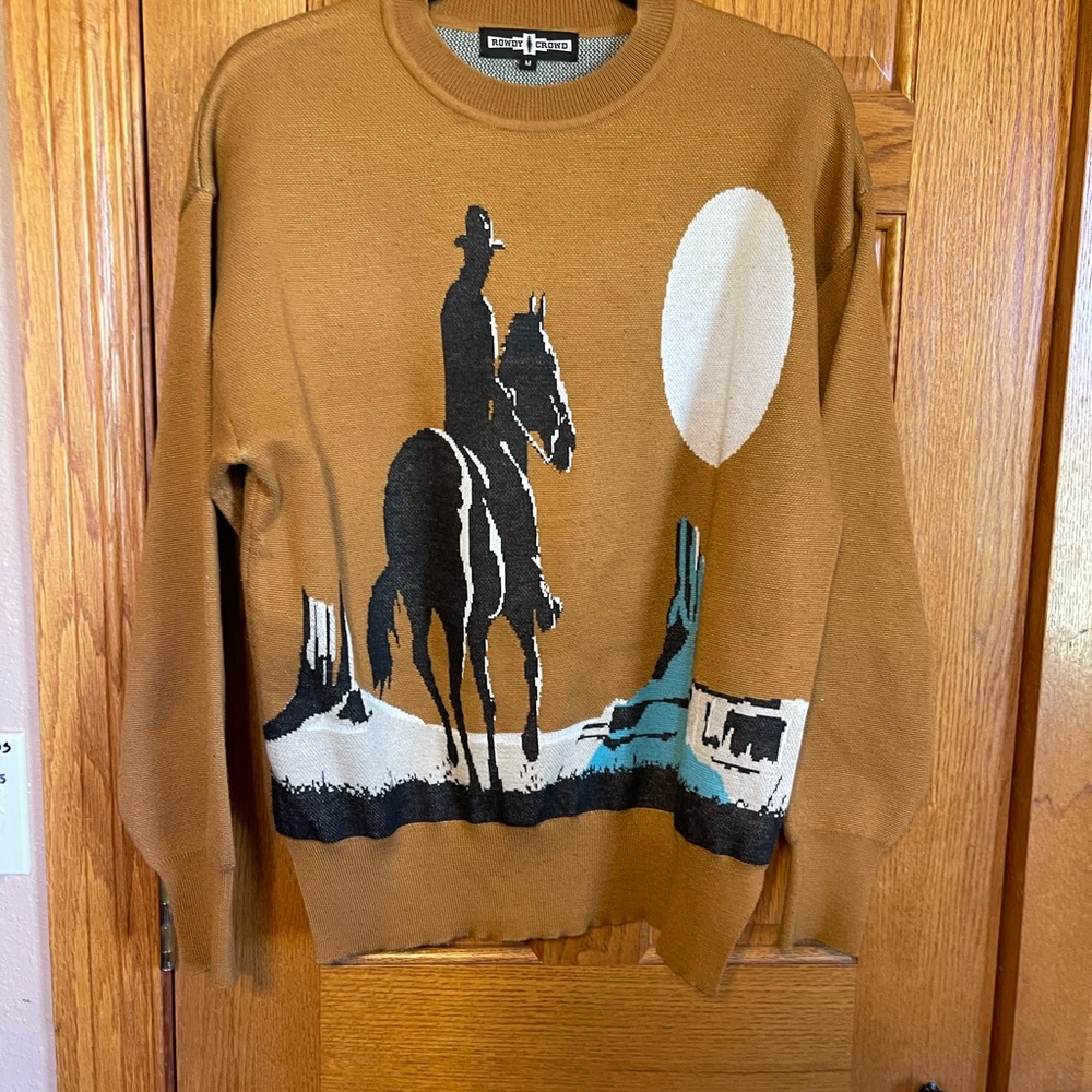 Western Graphic Crewneck Sweater - Brown and Black